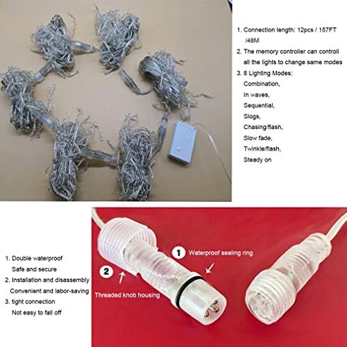 ZIMINGU Icicle Dripping Lights, 13FT 144 LEDs 8 Modes Christmas Connectable Twinkle Window Curtain Fairy Waterfall Diwali Ceiling String Lights for Outdoor Indoor Decorations (Cool White, 4X0.6M) - Image 6