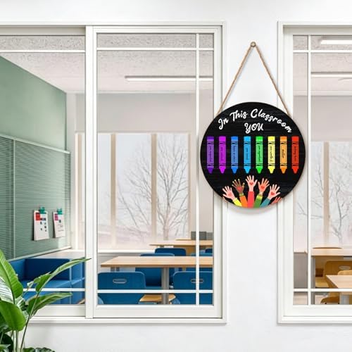 Welcome Sign for Classroom Door Decorations In This Classroom Welcome Door Hanger Sign Teacher Wooden Sign 12”x12” Classroom Welcome Door Sign for Elementary School Teacher Supplies - Image 7