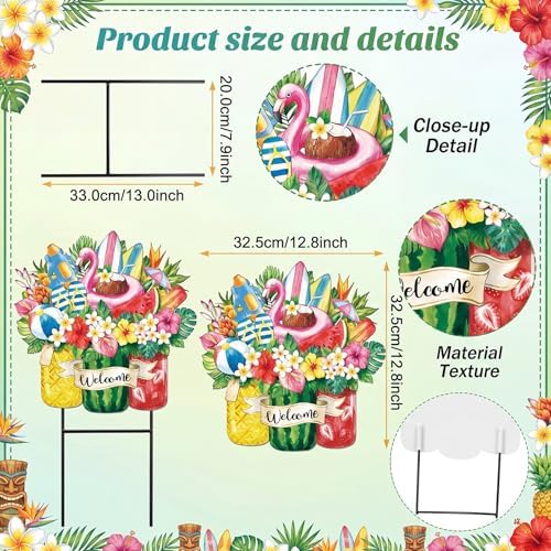 Amyhill Summer Tropical Outdoor Decor Garden Stakes Metal 25 Inch Hawaiian Luau Welcome Yard Signs Decorations Outdoor Tropical Decorative Garden Stakes Patio Lawn Walkway Backyard Porch Decorations - Image 3