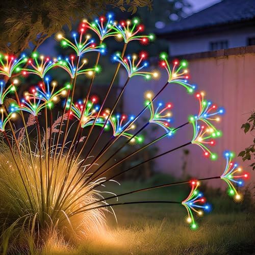 JJGoo Solar Garden Lights, New Upgraded 2 Pack Solar Swaying Starburst Light, Waterproof Fireworks Outdoor Lights, Yard Patio Pathway Decoration, Colorful by JJGoo