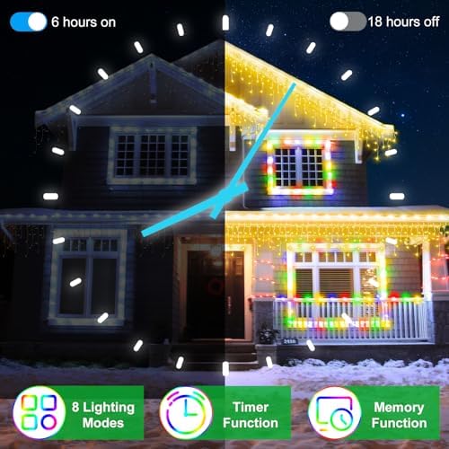 66ft LED Christmas Lights Outdoor with 140 Drops, Christmas Decorations Hanging Lights 490 LED 8 Lighting Modes, Outsite Fairy String Lights for House Xmas Wedding Party Holiday Decoration Warm White - Image 3