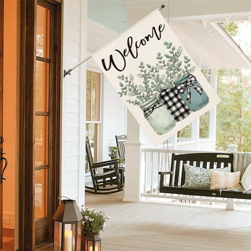 AVOIN colorlife Welcome Plaid Mason Jar Spring House Flag 28x40 Inch - Image 4