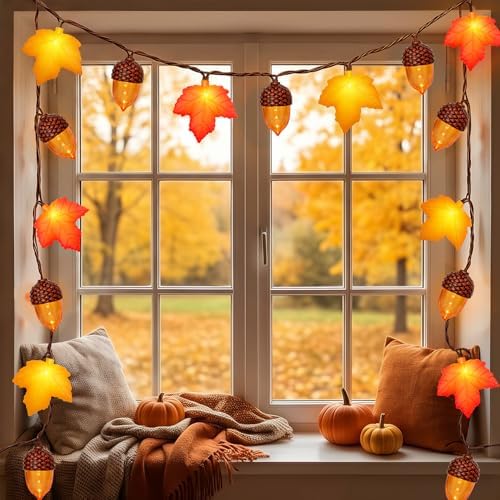 Fall Thanksgiving Decor - 8.5Ft LED Fall String Lights Plug in Orange Yellow Leaves Acorn Lights String, 10LED Acorn Leaf String Lights, Ideal Fall Thanksgiving Harvest Decorations for Home, 0.07W - Image 2