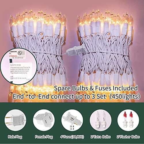LAMPHOME Christmas Lights 2PACK 150count Mini Clear Lights White Wire Christmas Tree String Lights Set for Outdoor Indoor Christmas Decorations Wedding Valentines Day Decor,UL Certified （31.9ft X2） - Image 2