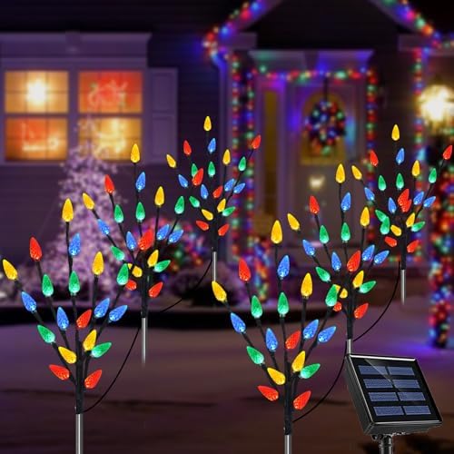 Upgraded 6 Packs 120 LED C6 Solar Christmas Lights, Christmas Decorations Outdoor Yard Lights, 8 Modes Waterproof Pathway Lights for Xmas Decorations Outdoor Yard Patio Cemetery Grave by Lmtocs