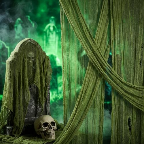 500"x 85" Dark Green Halloween Creepy Cloth, Fine Mesh Creepy Gauze Fabric by Watayo