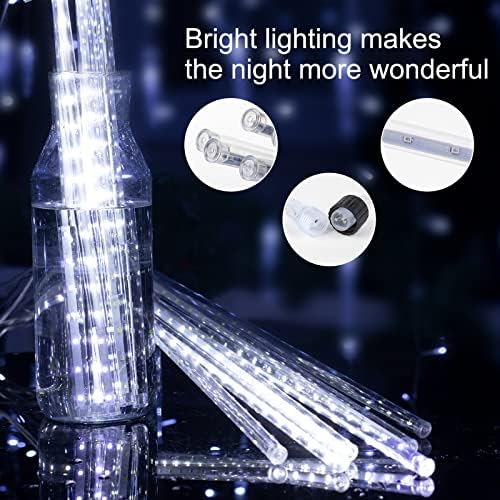 Brightown Meteor Shower Lights Outdoor, 16 Inches 16 Tubes 576 LED Icicle Lights, Waterproof Meteor Christmas Light, Hanging Falling Rain Light for Tree Bushes Holiday Party Christmas Decor,White - Image 2
