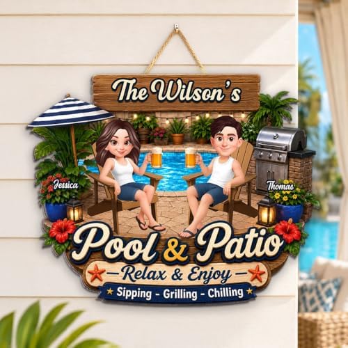 Personalized Welcome To Our Pool & Patio Wood Sign, Relax Enjoy Sipping Grilling Chilling Sign, Gift For Couple, Husband, Wife, Summer Porch, Patio, Bar Decoration - Image 6