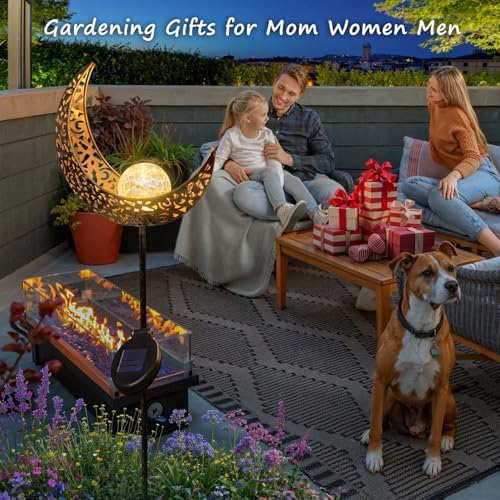 Homeimpro Moon Solar Lights Outdoor Garden Decor Gifts for Mom Women,Waterproof Stakes Yard Decorations for Lawn, Patio Accessories, Backyard Ornaments Birthday Gifts Mother Grandma (Bronze) - Image 2