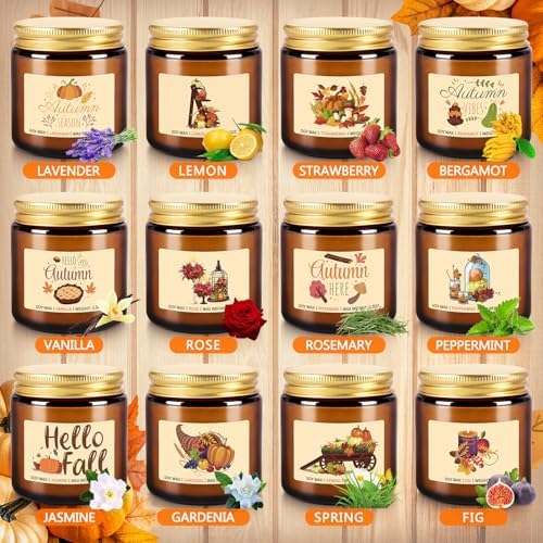 12 Pack Fall Scented Candles Set, 3.05oz Soy Wax Autumn Candles with Harvest Fragrances, Long Lasting Aromatherapy Jar Candles for Home Decor, Gift Ready for Thanksgiving Housewarming Cozy Vibes - Image 2