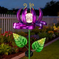 Solar Yard Lights Wind Spinners- Metal Lotus Flower Garden Decor LED Crackle Glass Globe Yard Art Sculpture Solar Stake Lights for Patio Pathway Lawn Walkway (Purple-Large) by SUCUY