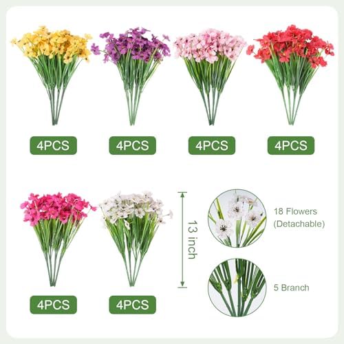 24 Bundles Artificial Flowers for Outdoor Faux Plants for Spring Summer Decoration, UV Resistant Realistic Silk Plastic Fake Flowers Garden Porch Patio Balcony Yard Front Home Decor - Image 2