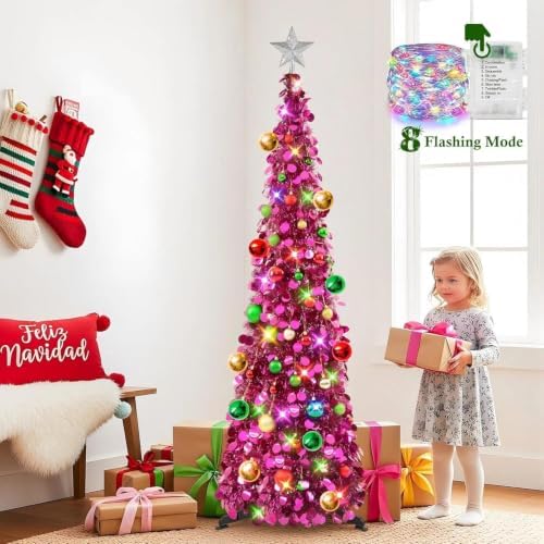 N&T NIETING Pop Up Christmas Tree with Lights & Ornaments, 5FT, Fuchsia - Image 5