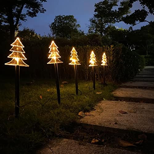 5 Pack Solar Christmas Tree Pathway Lights 6.3 Ft Total Outdoor Waterproof Landscape Lights Christmas Decorations for Pathway Garden Walkway Yard Lawn Patio (Warm White) - Image 2