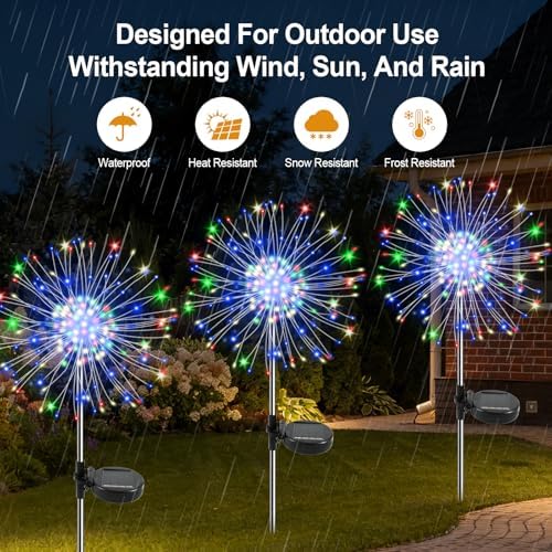 Solar Garden Lights Outdoor, 6 Pack 120 LED Twinkling Firework Lights Decorative with 2 Modes, Outdoor Waterproof Solar Starburst Light for Yard Pathway Planter Patio Decor, Multicolor - Image 3