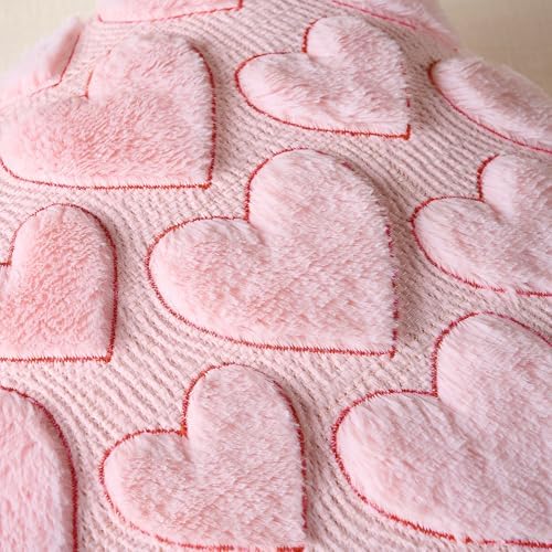 Softalker Pink Heart Pillow Covers 20 x 20 Inch Set of 2, Spring Summer Soft Faux Fur Cushion Covers, 3D Embroidered Pillow Cases for Sofa, Couch, Bedroom - Image 3
