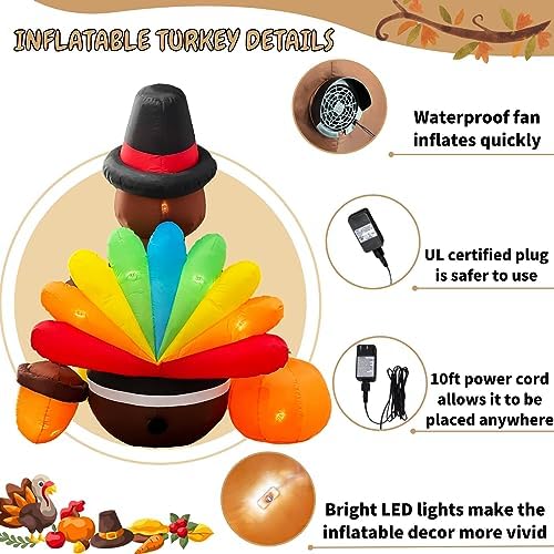 6FT Inflatable Turkey Thanksgiving Yard Decoration with LED Lights - Image 4