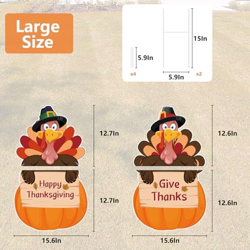 Thanksgiving Plastic Turkey Pumpkins Yard Signs 2pc with Stakes - Image 2