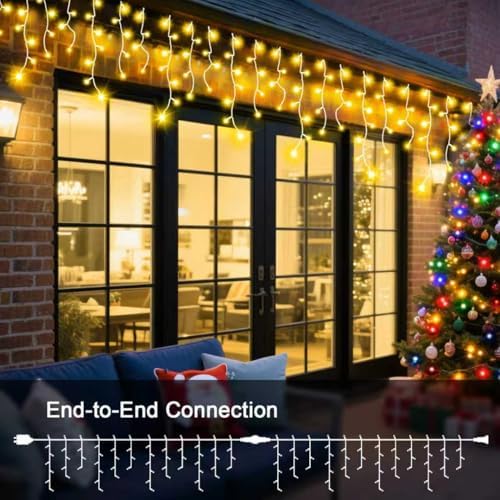 65 FT 640 LED Christmas Lights Outdoor Decorations Clear Wire String Lights Plug in 120 Drops 8 Modes Memory Timer Connectable Curtain Fairy Lights Waterproof for Holiday Wedding Party-Warm White - Image 4