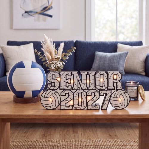 Yousoontic Light up Senior 2027 Volleyball Decor, LED Lighted Class of 2027 Table Centerpieces Wooden Sign Decorations 3D Block Decor for Senior Night, Grad Party & Farmhouse Mantel Decoration - Image 3