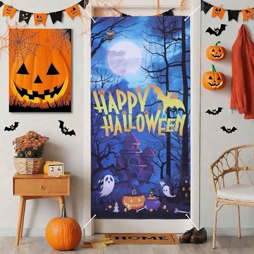 Halloween Door Decorations Horror Moon Night Banner for Front Door Porch Outdoor Decor Window Wall - Image 2