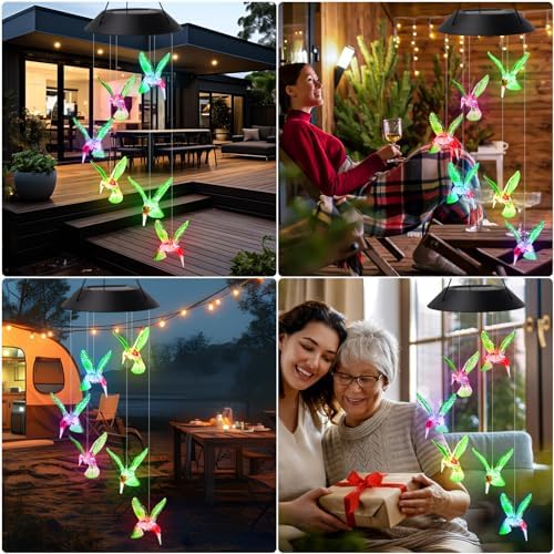 AVEKI Solar Wind Chimes Outdoor, Color-Changing Solar Mobile Wind Chime Waterproof Solar Powered LED Hanging Lamp for Outdoor Garden Festival Decoration (Hummingbird) - Image 6