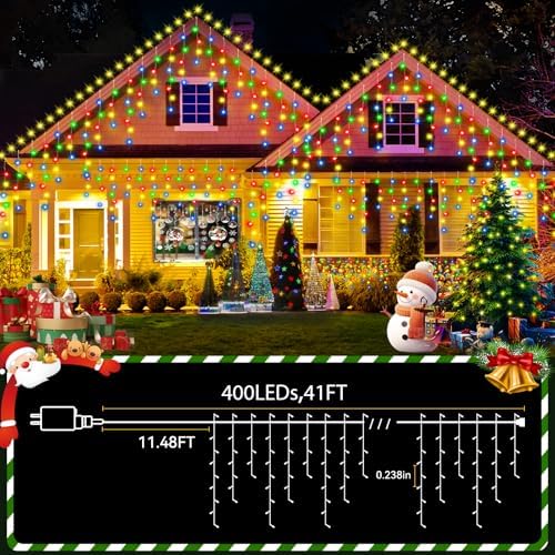 33FT 450LED Christmas Lights Outdoor Waterproof Curtain Lights with 8 Modes Timer Hanging Fairy Lights Plug in String Lights for Holiday Wedding Party Decoration(Multicolor) - Image 2