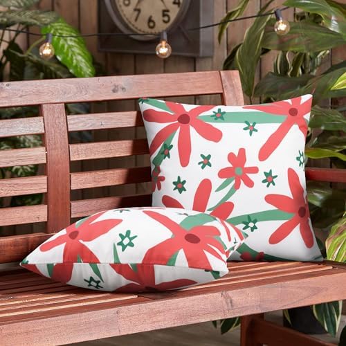 Pyonic Pack of 2 Outdoor Pillows Waterproof 18X18 Inch Spring Boho Floral Water Resistant Decorative Outdoor Pillow Covers for Patio Furniture,White - Image 6