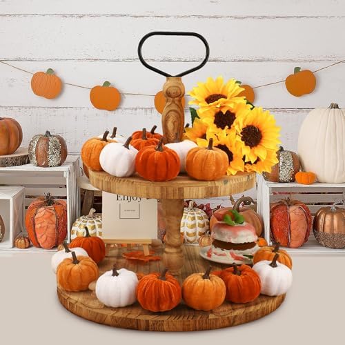 18 Pcs Fall Artificial Velvet Pumpkins Fake Fabric Pumpkin Faux Foam Pumpkins Orange Yellow White Artificial Pumpkin Decorations for Fall Harvest Thanksgiving Halloween Farmhouse Table Centerpiece - Image 7