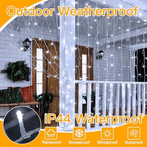 Ollny 300 LED 9.8ftx9.8ft Outdoor Waterproof Christmas Curtain Lights with Remote Timer 8 Modes, USB Powered, Cool White - Image 4