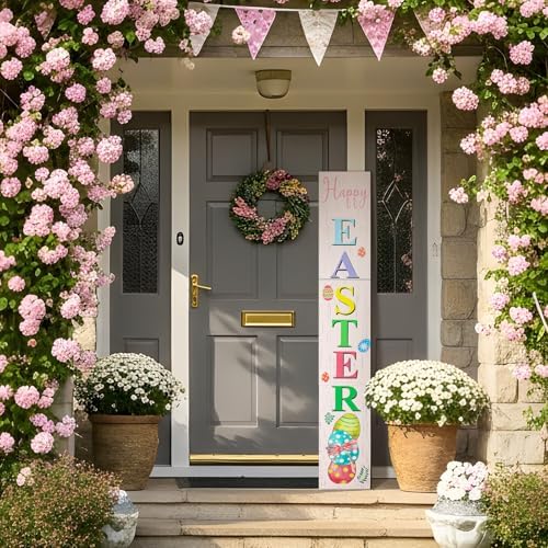 Yerliker Easter Porch Sign and St. Patrick's Day Yard Sign 47" 2 In1 Double Side Wooden Welcome Easter Eggs Door Hanging Happy Banner Luck Green Shamrock Front Door Outdoor Decor - Image 5