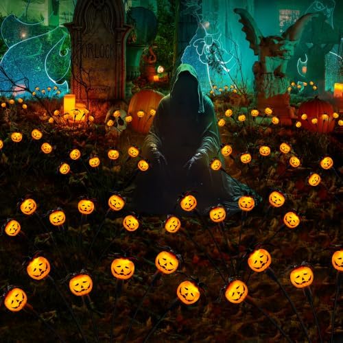 Halloween Decorations Outdoor 2 Pack Pumpkin Swaying Solar Lights by Cujemy