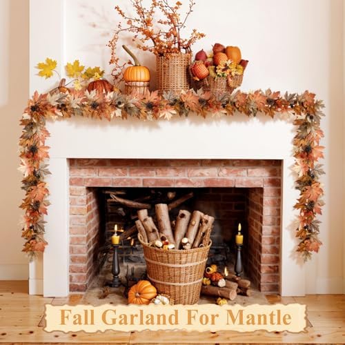 9 FT Lighted Fall Garland with Lights Autumn Automatic ON/Off Timer - Image 6