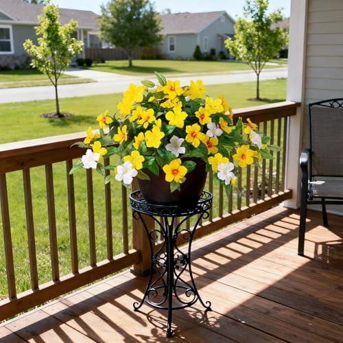 INXUGAO Artificial Hanging Faux Flowers for Outdoors Planters 2PCS Fake Flowers Silk Hibiscus Flowers for Outside Outdoor Faux Hanging Plants UV Resistant Spring Home Front Porch Decoration - Image 6