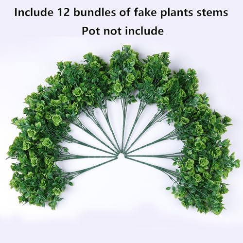 Artificial Fake Outdoor Plants for Spring Summer Decoration, 12 Bundles Fake Plastic Roses UV Resistant Look Real Faux Plants for Planter Outside Front Door Porch Patio Balcony Garden Indoor Yard Urn - Image 5