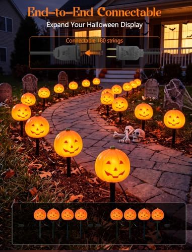 4 Pumpkin Pathway Marker Lights Outdoor, 7Ft Halloween Decoration Stake - Image 6
