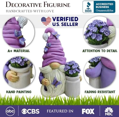 OrnamentallyYou Garden Grace Lavender Gnome Figurine, 10" Purple Home Decor Statue with Butterflies and Flowers - Image 2