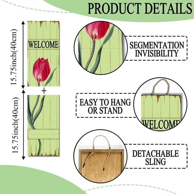 Tulip Welcome Wood Porch Sign 31.5inx7.8in, Greem Summer Spring Porch Leaner for Front Door Porch Patio or Wall, Spring & Summer Farmhouse Decorations Rustic Vertical Porch Decor - Image 7