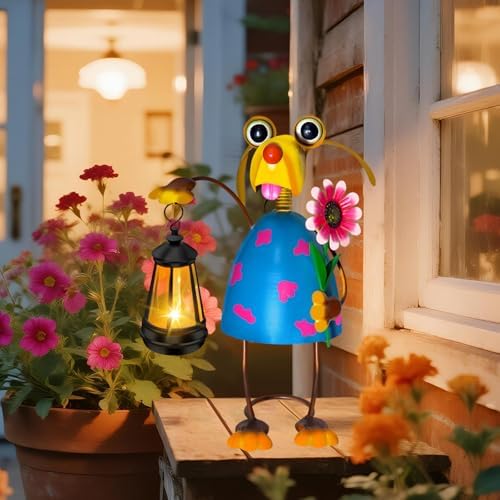 EDOF Solar Garden Lights 13.38in Metal Dog Statue with Solar Lantern Lights - Image 6