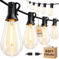 Outdoor String Lights 60FT(50+10) Waterproof, 25 LED S14 Shatterproof Edison Bulbs, 2FT Spacing, Extension Cord, Connectable Plug in Hanging Patio Lights for Outside, Backyard, Warm White by Unknown
