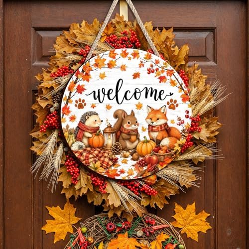 Leopard Pumpkin Fall Decor Sign for Front Door, Fall in Love Wooden Door Hanger, Rustic Farmhouse Autumn Pumpkin Wall Decor, Thanksgiving Halloween Porch Decorations for Home (Squirrel) - Image 5