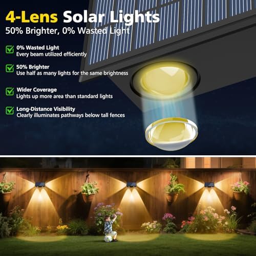 T-SUN Solar Fence Lights, 2 Bright Modes Waterproof LED Wall Lights 4 Pack - Image 3