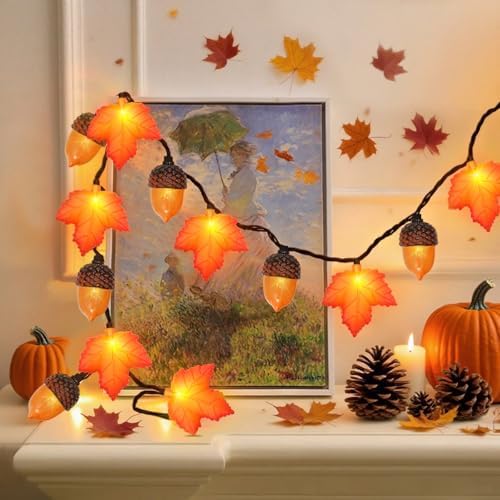 Couah 8.5 FT 3D Maple Leaf & Acorn Lights with 10 LED Plug in Fall String Lights for Indoor and Outdoor Home Bedroom Autumn Party Harvest Fall Decorations - Image 5