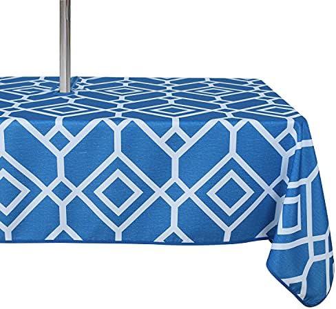 LUSHVIDA Moroccan Outdoor Tablecloth with Umbrella Hole, 60x84 Inch Blue by LUSHVIDA
