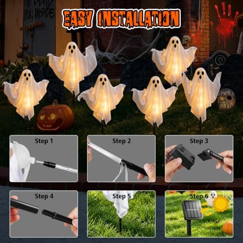6 Pack Halloween Decoration Outdoor Solar Ghost Lights Warm White - Image 2