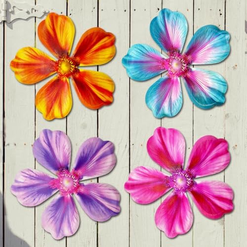 Giyyomtr Metal Flowers Wall Decor - 4pcs Metal Wall Art Hanging Decorations for Outdoor Fence Garden Yard Patio Exterior Wall Decor by Giyyomtr