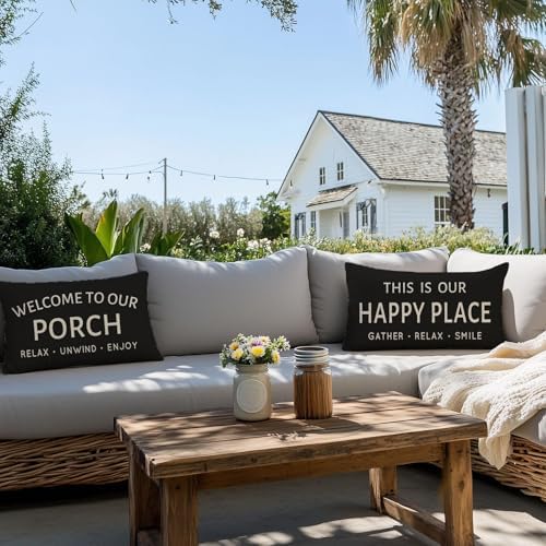 Outdoor Decorative Throw Pillow Covers 12x20 Inch Set of 2, Black - Image 2