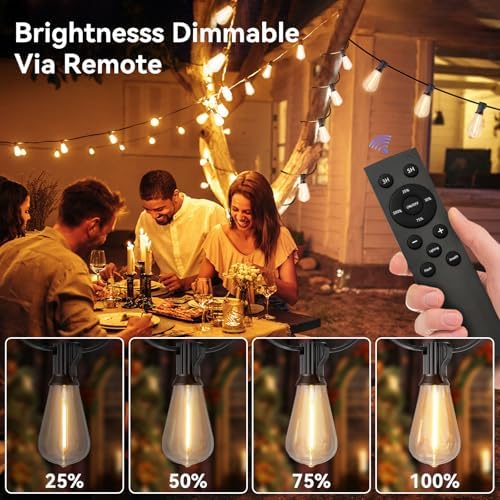 YOYONACY 100 FT Outdoor String Lights for Outside, IP65 Waterproof ST38 LED Shatterproof Bulbs, Dimmable & Timable, 3 Light Modes, Hanging Patio Edison Lights for Porch Backyard Cafe Bistro - Image 2