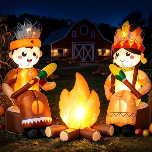 DomKom 6FT Thanksgiving Inflatable Native American Campfire Yard Decor - Image 6