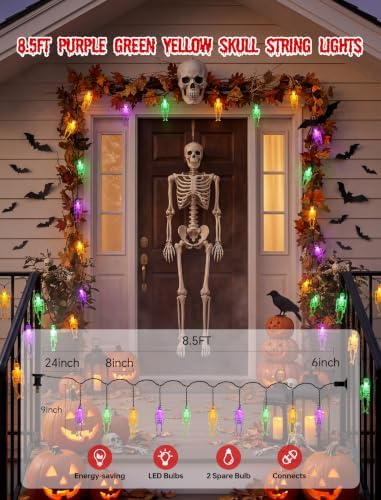 8.5FT Halloween String Lights Plug in with 10 LED Dropping Skeleton Lights - Image 2